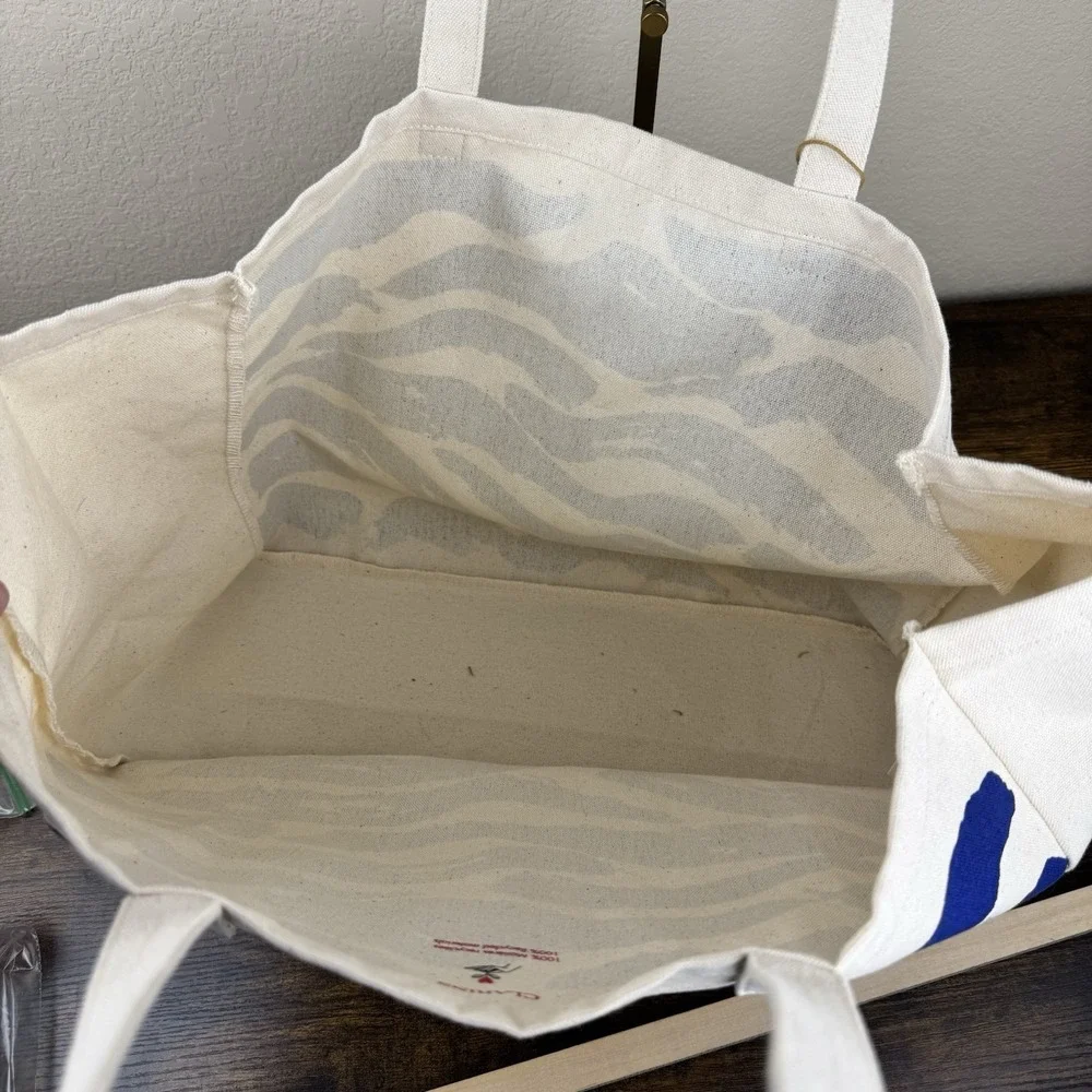 Clarins Canvas Tote Bag Blue Zebra Print Eco‎ Recycled Materials NWT Shopper